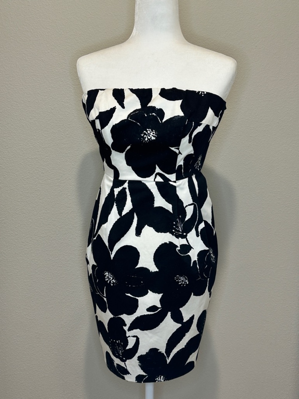 Express Strapless Black & White Floral Sheath Dress